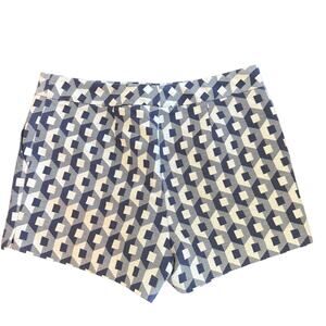 TRINA TURK Retro High Waist Navy Gray Geometric Print 3" Shorts Women's Sz 10